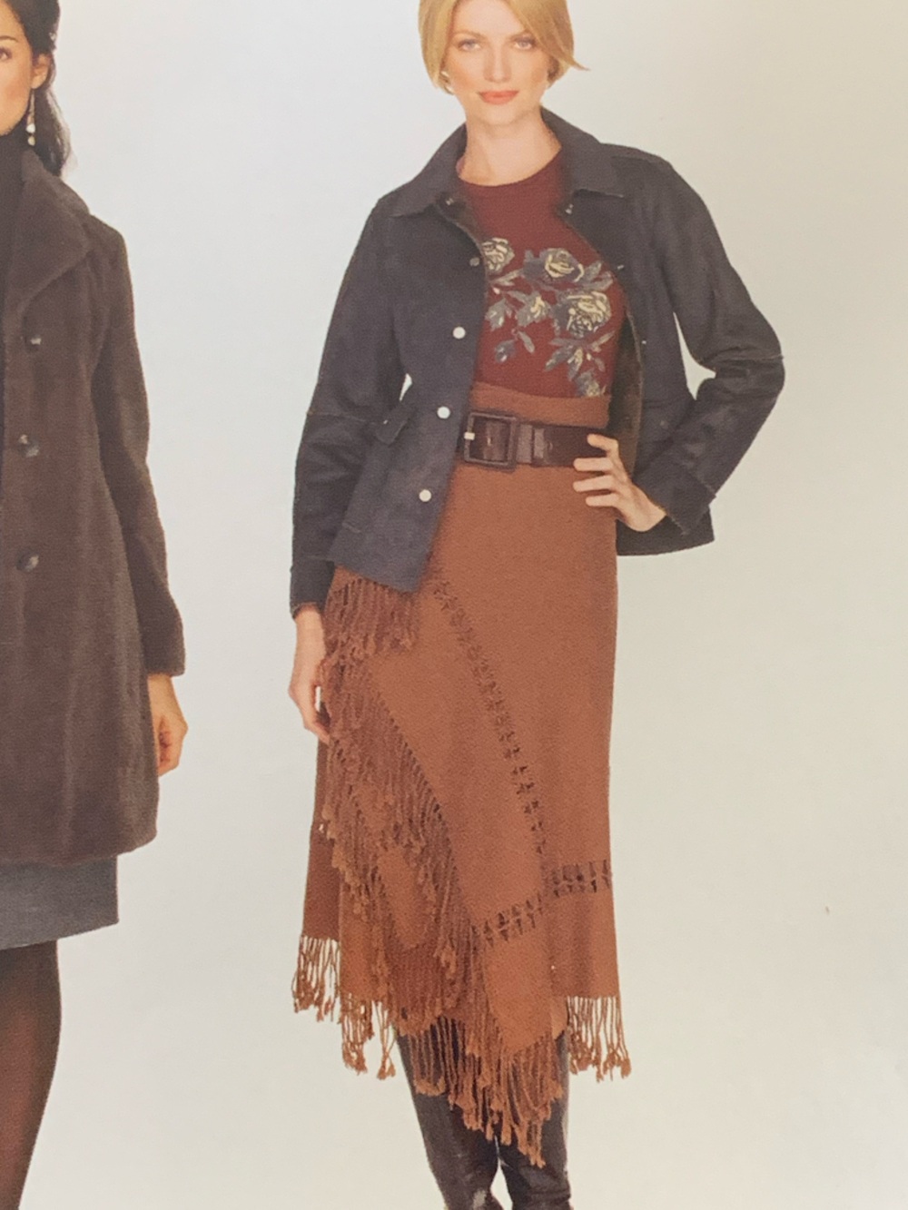 Cabi Wool  Brown Fringe wrap/Skirt OS